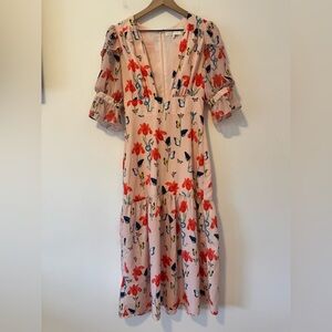 Borgo De Nor Pink Floral Midi Dress Size 6